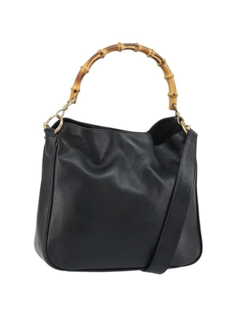 Authentic Gucci Bamboo Shoulder Bag Leather 2way Black Gold 001 2123 1633